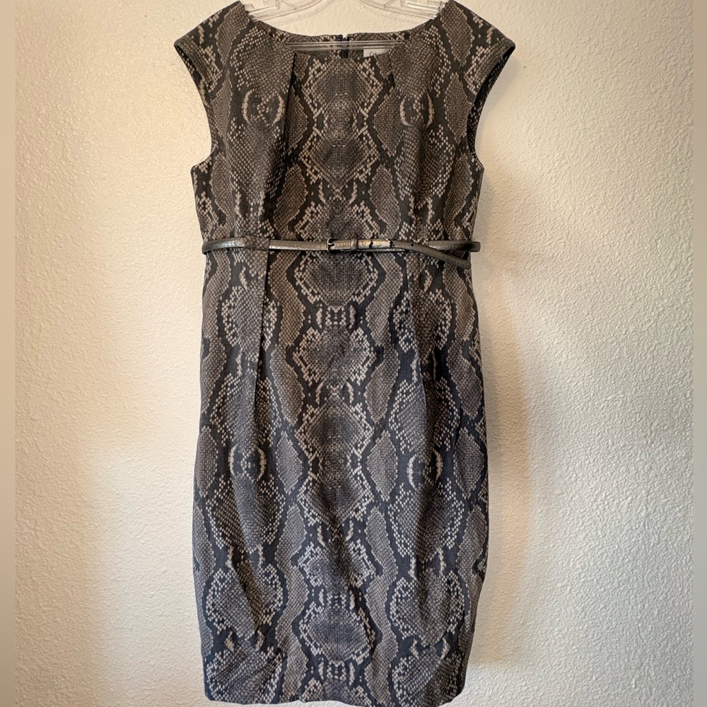 Calvin Klein Black and Gray Snake Print Midi Dress
